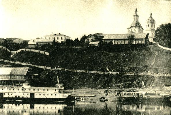 Вид на село Лебяжье. Начало ХХ-го века. С.Лебяжье, река Вятка. Из альбома Мамаева Владимира Леонидовича